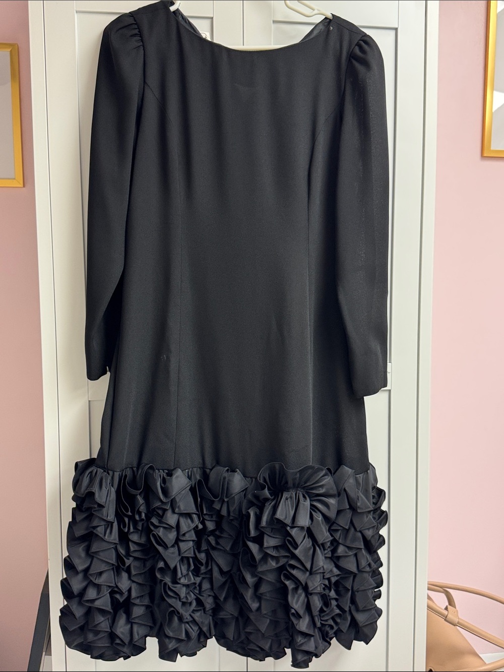 Vintage Victor Costa Black Ruffle Hem Mini Dress